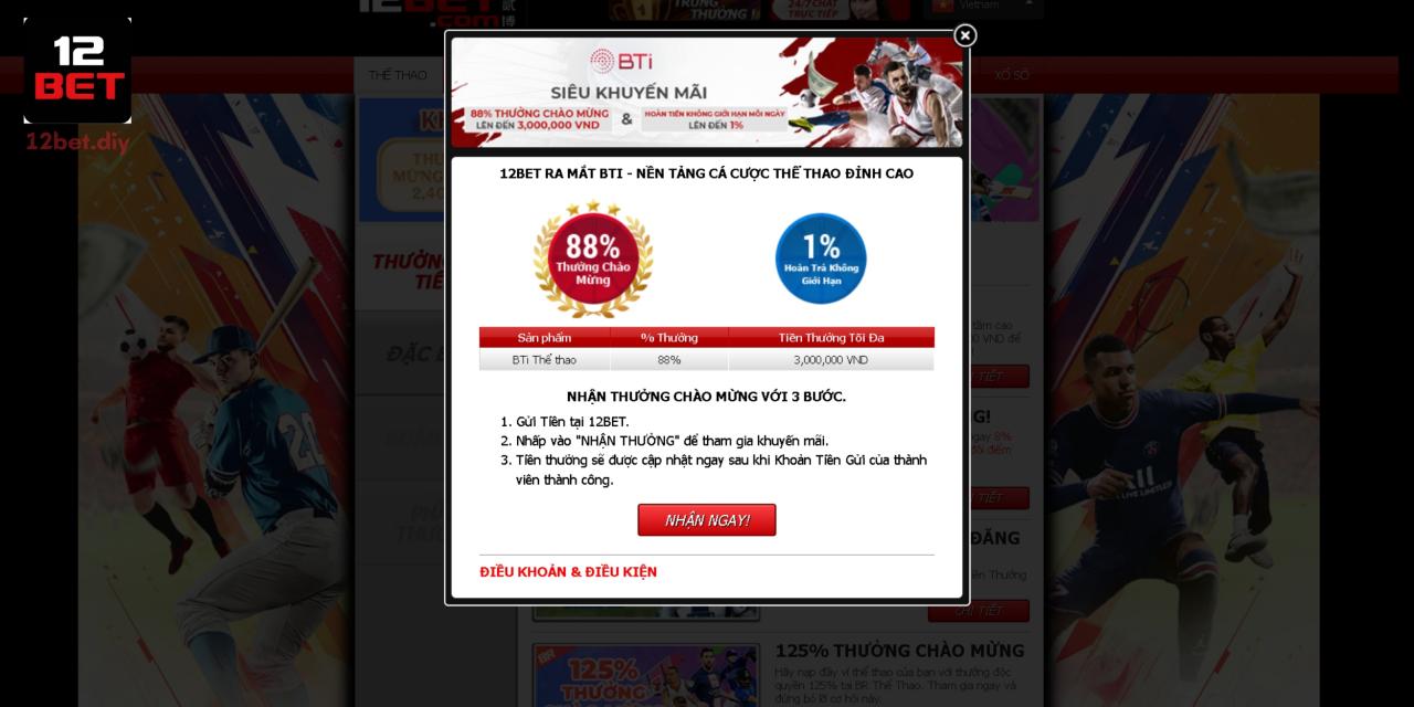 Thưởng 88% Thưởng Chào Mừng BTI